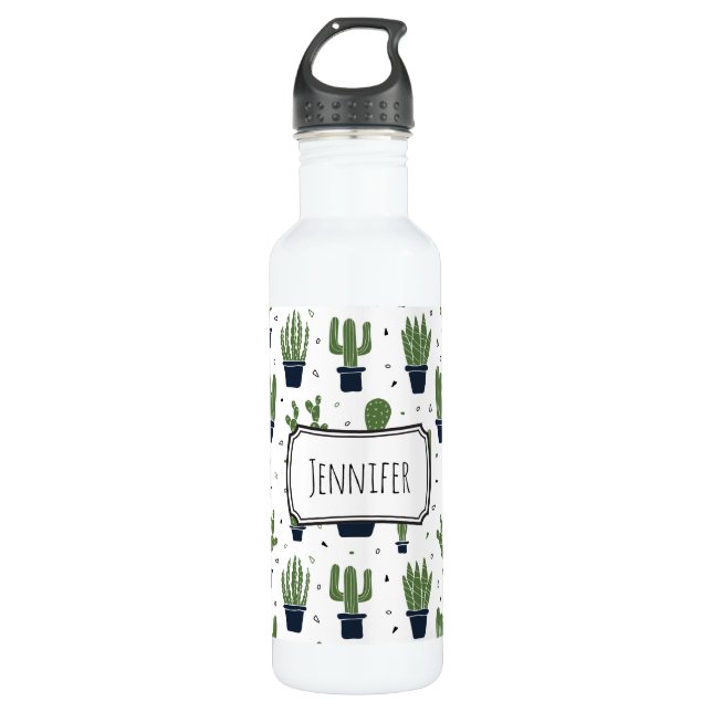 Rustic Green Cactus Desert Pattern 710 Ml Water Bottle (Front)