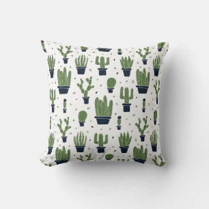 Rustic Green Cactus Desert Pattern Throw Pillow
