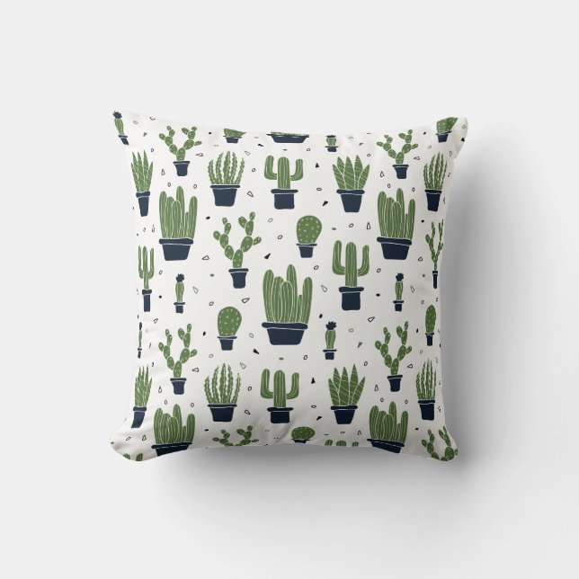 Rustic Green Cactus Desert Pattern Throw Pillow (Front)