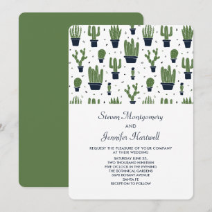 Rustic Green Cactus in Flower Pots Pattern Wedding Invitation
