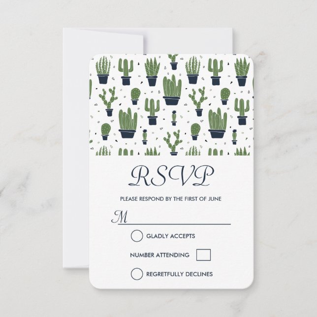 Rustic Green Cactus Motif mariage RSVP (Devant)