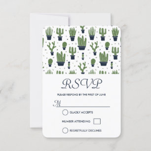 Rustic Green Cactus Pattern Wedding RSVP