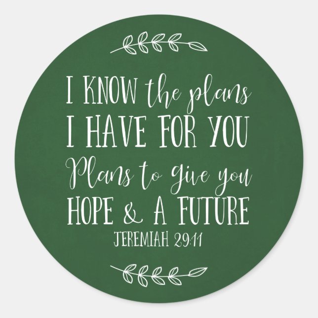 Rustic Green Christian Bible Verse Typography Classic Round Sticker (Front)