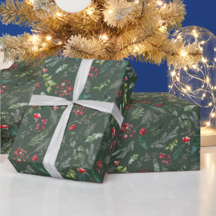 Rustic Green Christmas Botanical Greenery Wrapping Paper