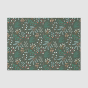 Rustic Green Christmas Foliage Pattern Tissue Paper