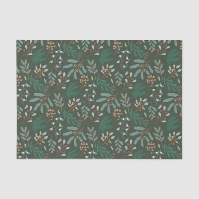 Rustic Green Christmas Foliage Pattern Tissue Paper (Front)
