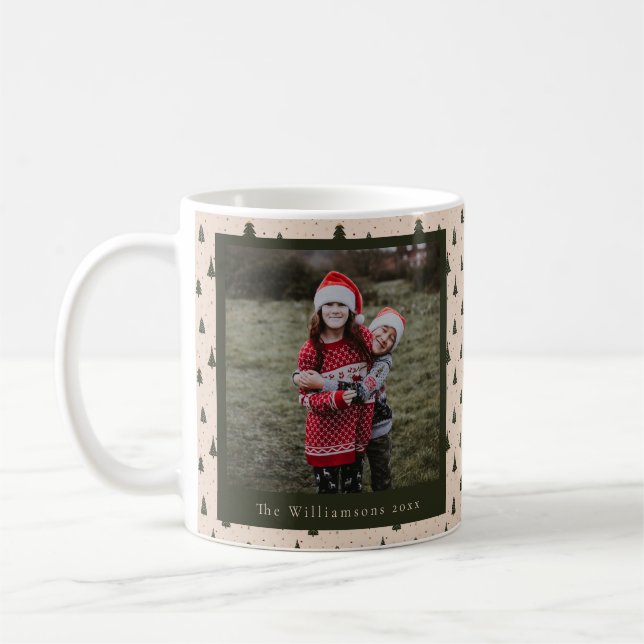Rustic Green Christmas Trees Custom Name Photo  Coffee Mug (Left)