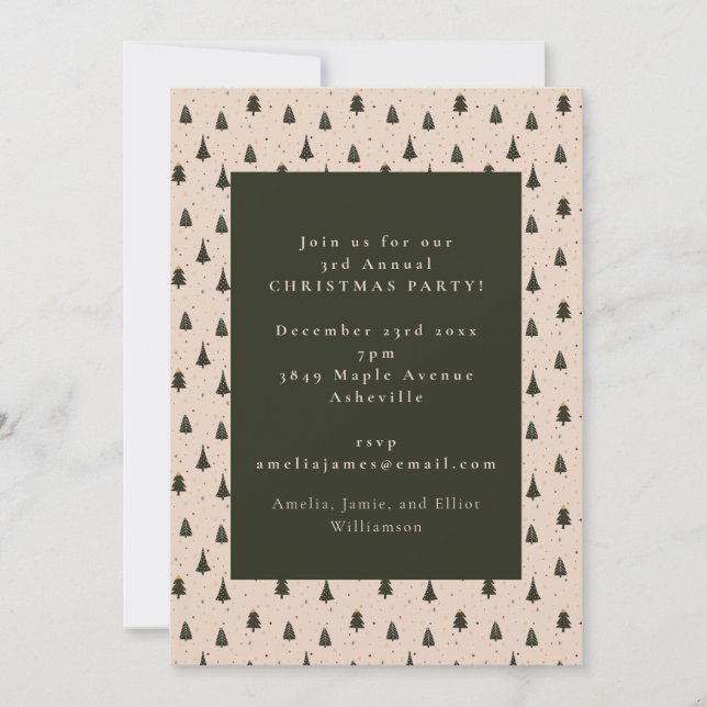 Rustic Green Christmas Trees Holiday Party Invitation (Front)