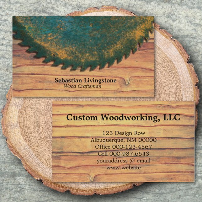 Rustic Green Circular Saw Woodworking Professional Business Card (Creator Uploaded)