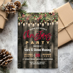 Rustic Green Country Christmas Holiday Foliage Invitation