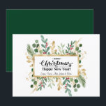 Rustic Green Elegant Script Gold Foliage Floral  Holiday Card<br><div class="desc">Rustic Green Elegant Script Gold Foliage Floral Holiday Card. Send holiday warm wishes and greetings to your loved ones with this simple, chic and modern Greeting Holiday Cards! A pretty frame of watercolor gold and green foliage with red berries. The middle features your greeting message "Merry Christmas & HAPPY NEW...</div>