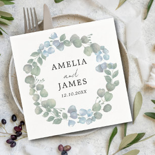 Rustic Green Eucalyptus Wreath Wedding  Napkin