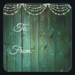Rustic Green Fairy Lights Christmas Gift Square Sticker<br><div class="desc">Rustic Green Fairy Lights Sparkle Christmas sticker gift tags.</div>