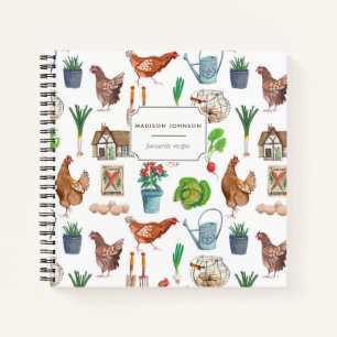 Rustic Green Farmers Market Chicken Recipe Pattern Notebook