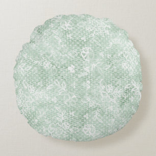 Rustic Green Faux Lace Vintage Round Pillow