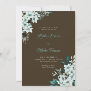 Rustic Green Flowers Boho Wood Brown Wedding Invitation