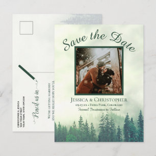 Rustic Green Forest Wedding Save the Date Photo Announcement Postcard