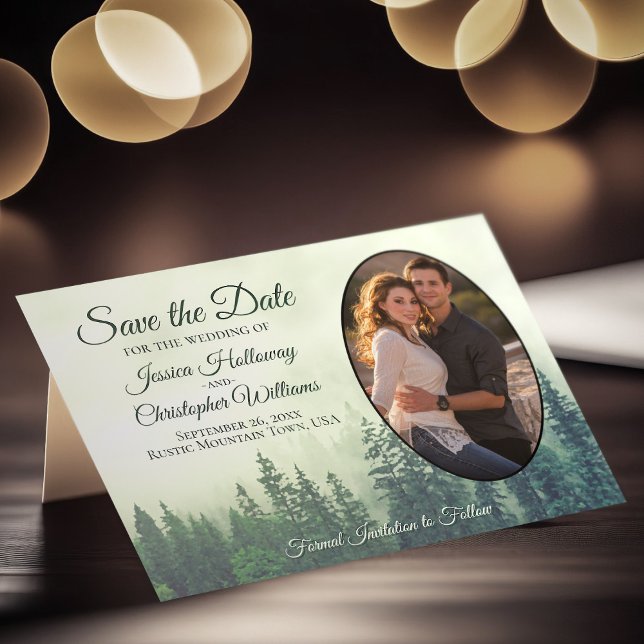 Rustic Green Forest with Oval Photo Wedding Save The Date (Creator Uploaded)