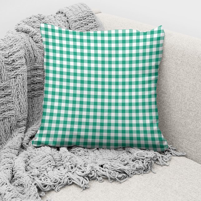 Rustic Green Gingham Checks Pattern Throw Pillow (Creator Uploaded)
