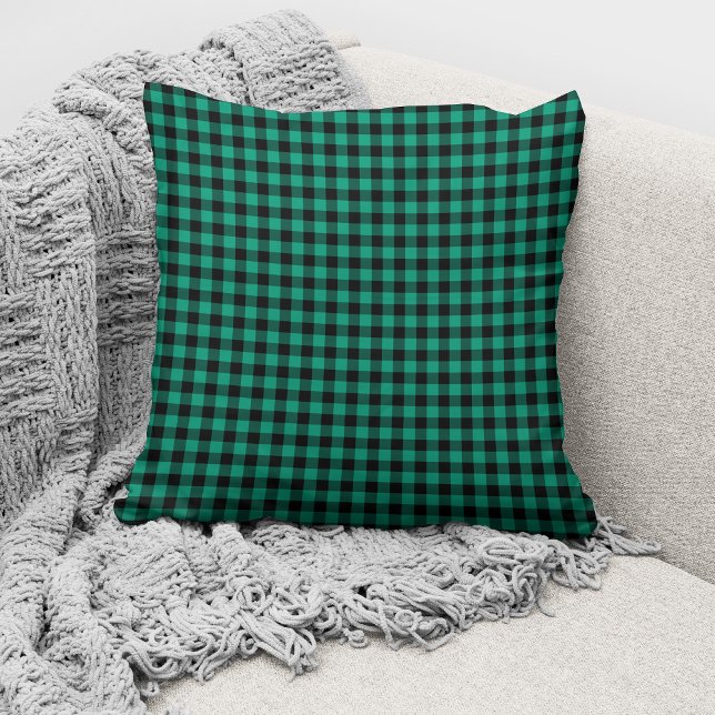 Rustic Green Gingham Checks Pattern Throw Pillow (Creator Uploaded)