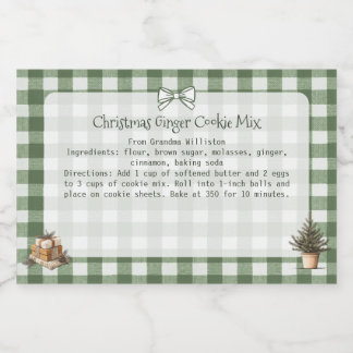 Rustic Green Gingham Christmas Trees Baking Mix Food Label