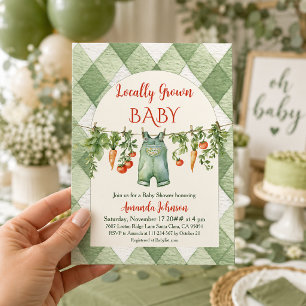 Rustic Green Gingham Locally Grown Baby Shower Invitation