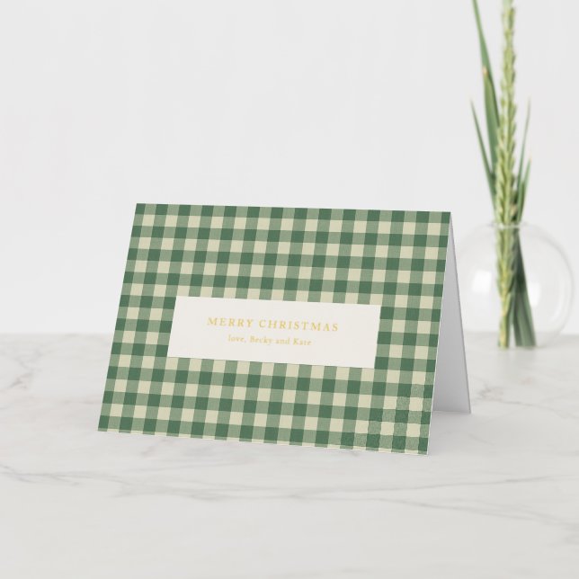 Rustic Green Gingham Modern Christmas Foil Holiday Card (Front)