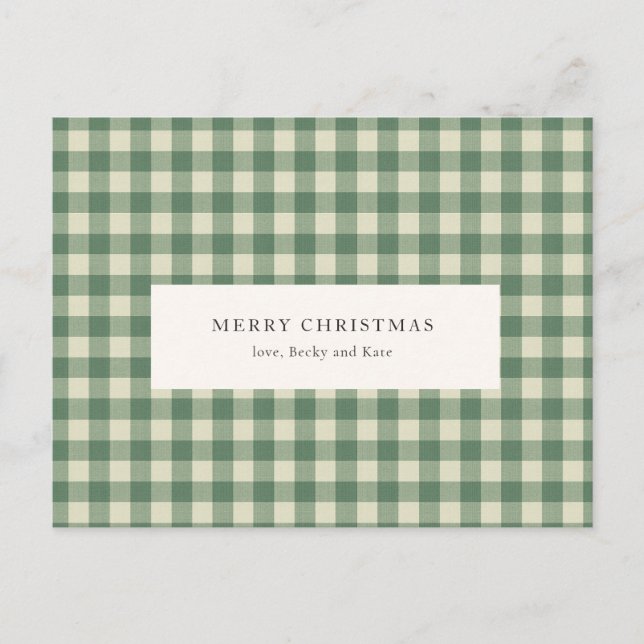 Rustic Green Gingham Modern Christmas Holiday Postcard (Front)