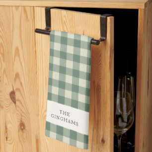 Rustic Green Gingham Modern Christmas Kitchen Towel