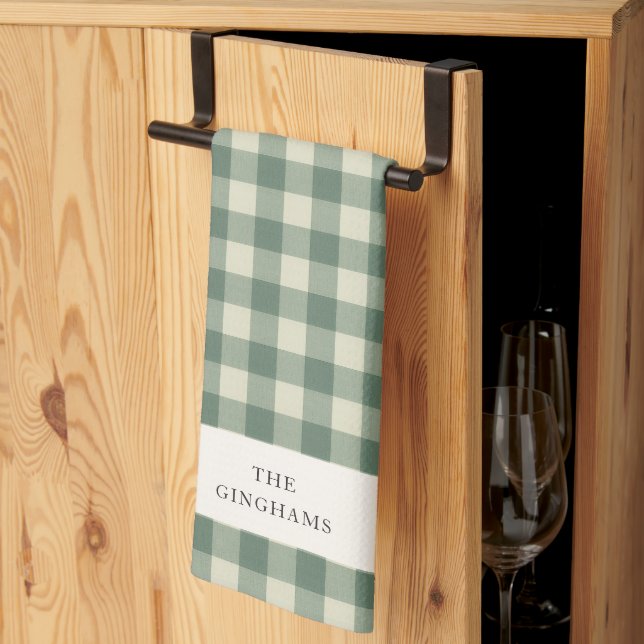 Rustic Green Gingham Modern Christmas Kitchen Towel (Thirds Fold)