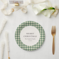Rustic Green Gingham Modern Christmas