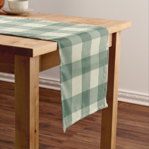 Rustic Green Gingham Modern Christmas Short Table Runner