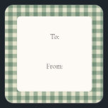Rustic Green Gingham Modern Christmas Square Sticker<br><div class="desc">Rustic Christmas gift tag stickers featuring a vintage style gingham pattern background.</div>