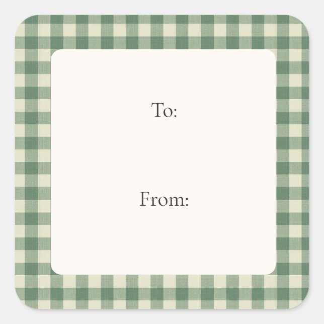 Rustic Green Gingham Modern Christmas Square Sticker (Front)