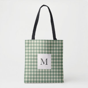 Rustic Green Gingham Modern Christmas Tote Bag