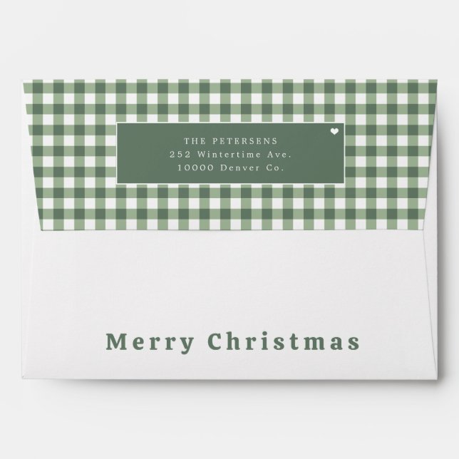 Rustic green gingham plaid Christmas Envelope (Back (Top Flap))