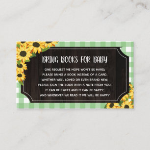 Rustic Green Gingham & Sunflowers Books For Baby Enclosure Card