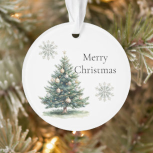 Rustic Green Gold Cream Christmas Tree Snowflakes Ornament