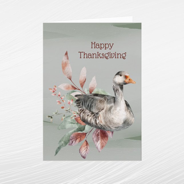 Rustic Green Goose Foliage Autumn Thanksgiving Holiday Card (Creator Uploaded)