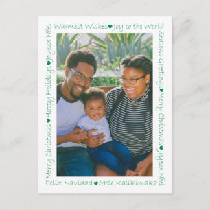 Rustic Green Hearts & Xmas Words 2 Photo Border Postcard
