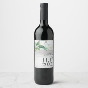 Rustic Green Leaf Wedding Wine Label Personalized