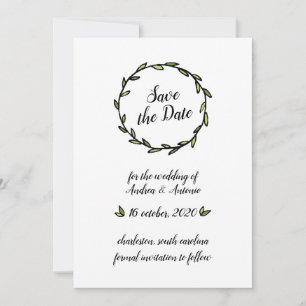 Rustic Green Leafy Wreath Save the Date