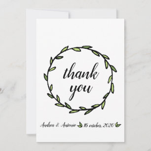 Rustic Green Leafy Wreath Wedding Thank You Card