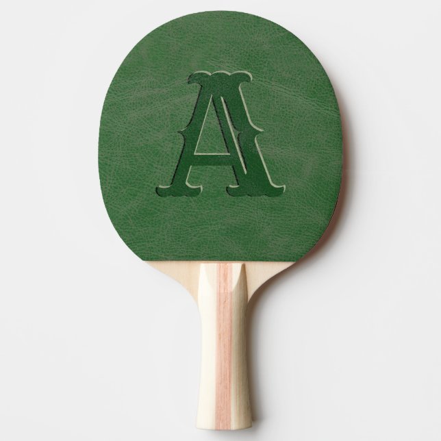 Rustic Green Leather Texture Monogram Initial  Ping Pong Paddle (Front)
