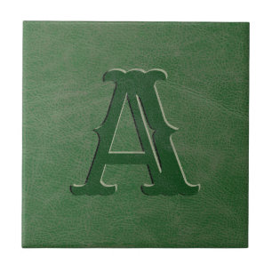 Rustic Green Leather Texture Monogram Initial Tile