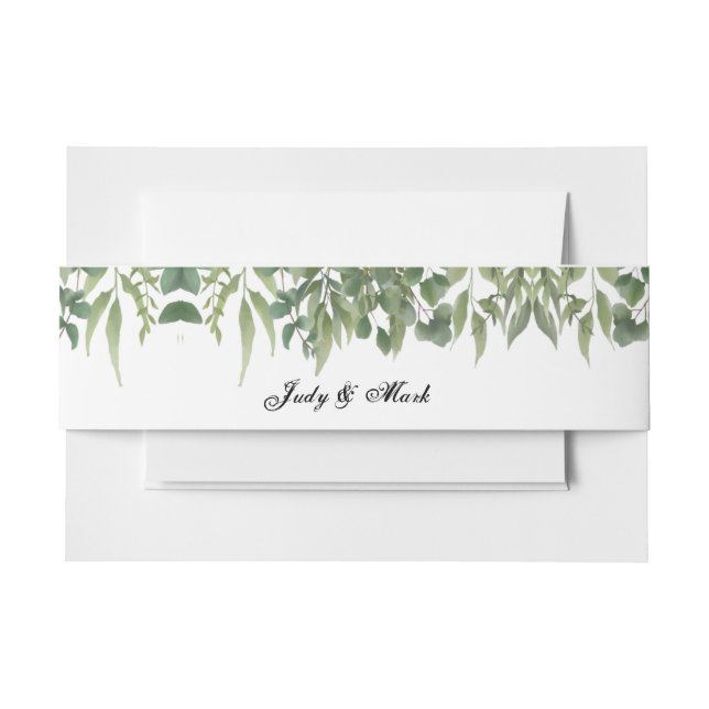 Rustic Green Leaves Greenery Foliage Invitation Belly Band (Front Example)