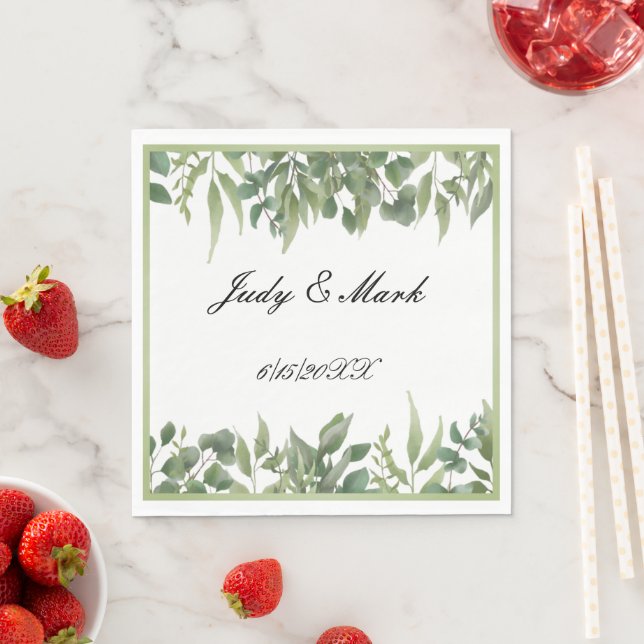 Rustic Green Leaves Greenery Foliage Napkin (Insitu)