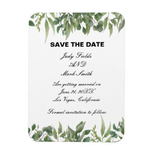 Rustic Green Leaves Greenery Foliage Save The Date Magnet