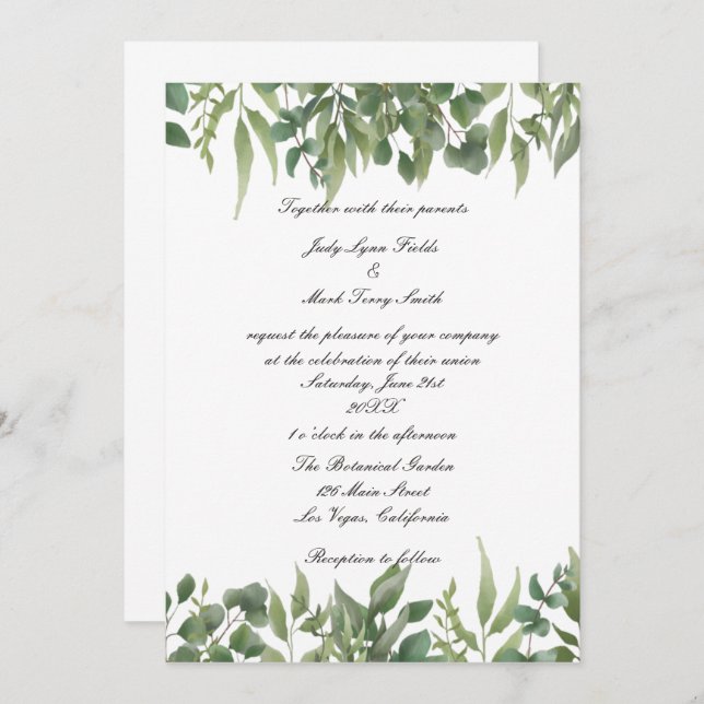 Rustic Green Leaves Greenery Foliage Wedding  Invitation (Front/Back)