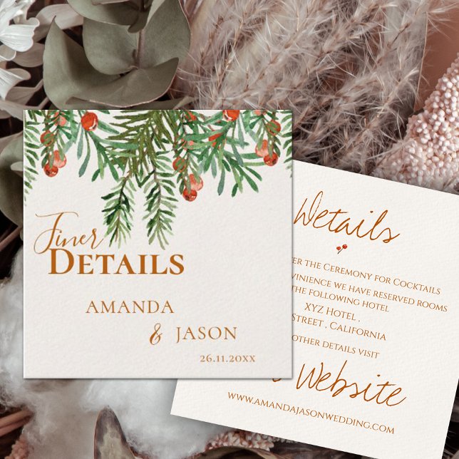 Rustic Green Leaves Red Berries Christmas Wedding  Enclosure Card (Rustic Green Leaves Red Berries Christmas Wedding Enclosure Card)